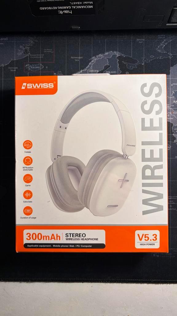 Swiss Draadloze Over-Ear Koptelefoon - Nieuw! Zwart, Audio, Tv en Foto, Koptelefoons, Nieuw, Over oor (circumaural), Overige merken