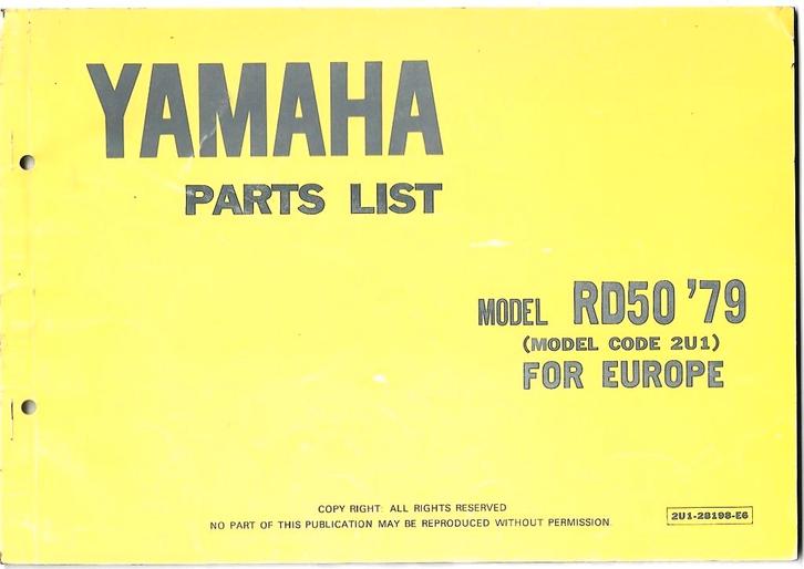 Yamah RD50 Parts List 1979 bromfiets (2245z), Fietsen en Brommers, Handleidingen en Instructieboekjes, Zo goed als nieuw, Verzenden