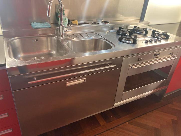 RVS Kookunit met Smeg Oven, Witgoed en Apparatuur, Fornuizen, Gebruikt, Vrijstaand, Gas, 4 kookzones, 90 tot 95 cm, 60 cm of meer