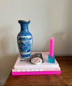 Prachtige blauwwitte vintage vaas met vogels., Gebruikt, Overige kleuren, Vaas, Vaas