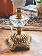 Vintage messing lampenvoet met glazen element, Ophalen of Verzenden