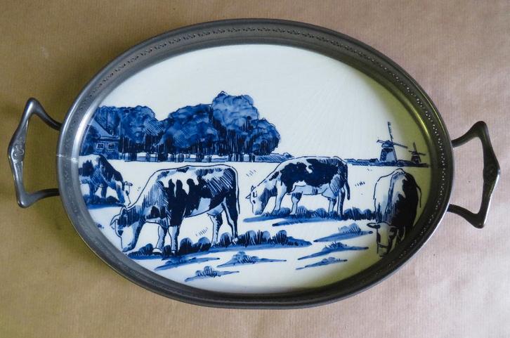 Vintage Kurz Edeltin, Delfts Blauw dienblad., Antiek en Kunst, Antiek | Woonaccessoires, Ophalen of Verzenden