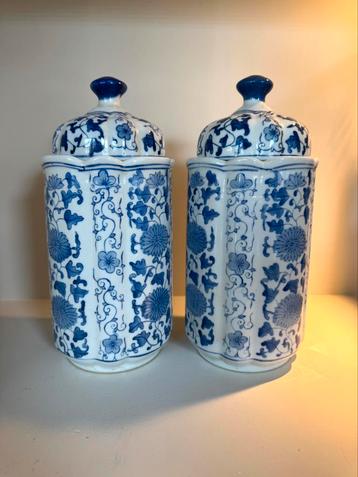 2 delfts blauwe dekselvazen potten chinese vaas kaststel beschikbaar voor biedingen
