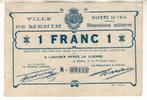 Belgie 1 Frank 1/11/ 1914 vf noodgeld Menen, Verzenden, België