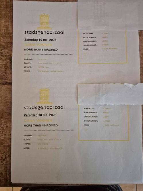 2 tickets 1e rij Dana Winner Kampen 10 mei, Tickets en Kaartjes, Concerten | Nederlandstalig, Twee personen, Mei