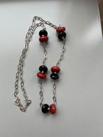 Bijzonder zilveren collier Koraal en Onyx, Sieraden, Tassen en Uiterlijk, Kettingen, Ophalen of Verzenden, Zo goed als nieuw, Rood
