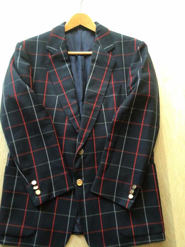 Vintage Burberry’s wollen blazer, donkerblauw, ruit., Kleding | Heren, Kostuums en Colberts, Zo goed als nieuw, Maat 48/50 (M)