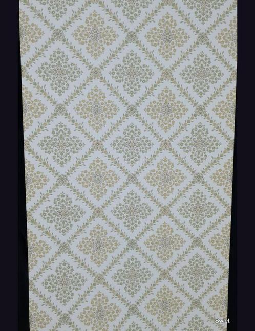 5023 retro wyberbehang bloemen zachtgroen oker 50s swiet, Huis en Inrichting, Stoffering | Behang, Wit, Verzenden