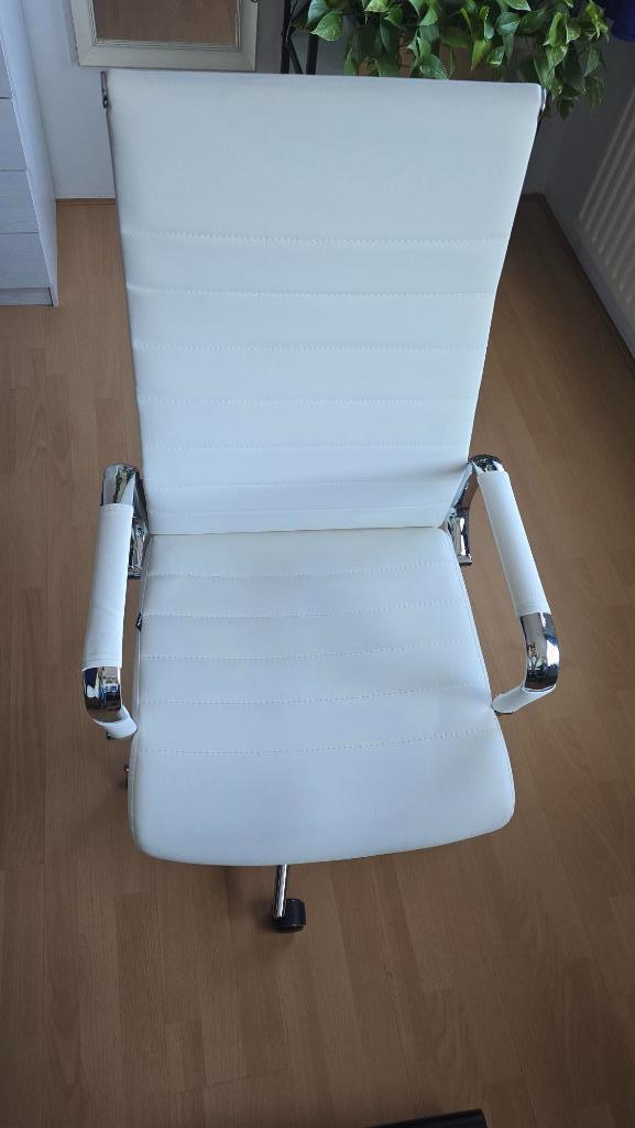 Bureaustoel wit leer, Huis en Inrichting, Bureaustoelen, Gebruikt, Bureaustoel, Wit, Ophalen of Verzenden