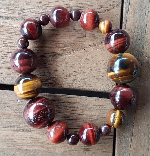 DB12 Armband rode en gouden tijgeroog kralen 8-17mm, Sieraden, Tassen en Uiterlijk, Armbanden, Nieuw, Overige materialen, Rood
