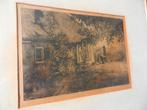 Ets Boerderij met erf en boerin Jac. Koeman 18,8 x 27,4 cm, Ophalen of Verzenden