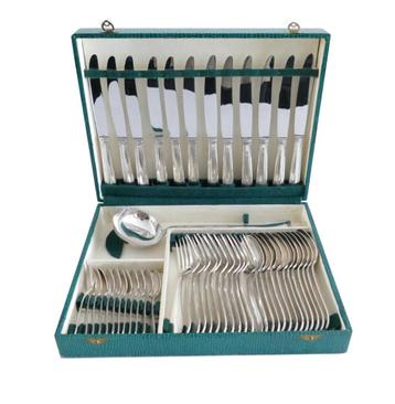 Verzilverde Art Deco-stijl bestekcassette - 49st/12-pers.  beschikbaar voor biedingen