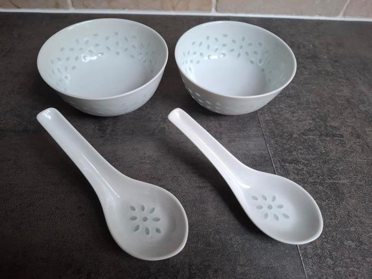 2x Vintage porseleinen set Chinese rijstkom en lepel., Antiek en Kunst, Antiek | Porselein, Ophalen of Verzenden