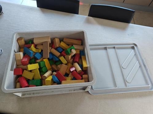 houten bouwblokken inclusief bewaarbak, Kinderen en Baby's, Speelgoed | Houten speelgoed, Gebruikt, Overige typen, Ophalen