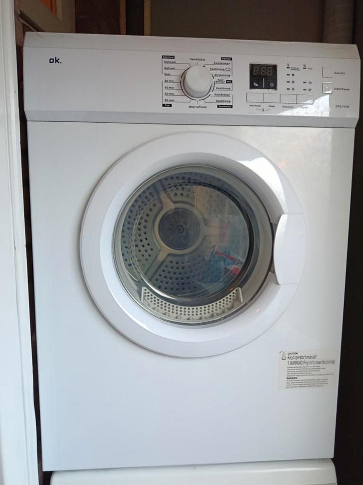 Wasdroger, afvoerdroger, Ok. OTD71116, Witgoed en Apparatuur, Wasdrogers, Gebruikt, Luchtafvoer, Voorlader, 6 tot 8 kg, Minder dan 85 cm
