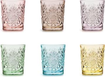 Libbey Hobstar set van 6 glazen in prachtige kleuren beschikbaar voor biedingen