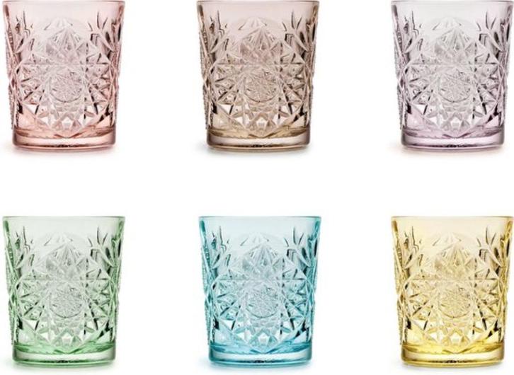 Libbey Hobstar set van 6 glazen in prachtige kleuren, Huis en Inrichting, Keuken | Servies, Nieuw, Glas of Glazen, Overige stijlen