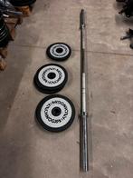 100kg Technogym Gewichten , Olympische Barbell 220cm, Sport en Fitness, Fitnessmaterialen, Halterschijven, Gebruikt, Ophalen