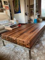 Houten salontafel met metalen frame, Huis en Inrichting, Tafels | Salontafels, Ophalen, 100 tot 150 cm, Eikenhout, Zo goed als nieuw