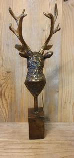 HERTENKOP OP BLOK /bronzen beeld, Verzamelen, Dierenverzamelingen, Ophalen of Verzenden, Nieuw, Hert, Gewei of Kop