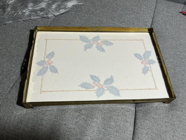 Antieke Rechthoekig Dienblad met Kerstdecoratie, Huis en Inrichting, Woonaccessoires | Dienbladen, Gebruikt, Metaal, Rechthoekig