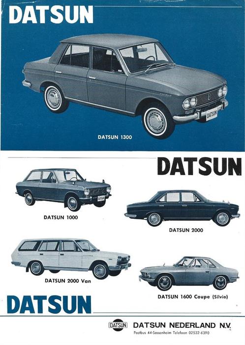 Datsun 1000, 2000, 2000 Van en 1600 coupé leaflet (DS04), Boeken, Auto's | Folders en Tijdschriften, Zo goed als nieuw, Overige merken
