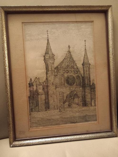 Ets Ridderzaal op het Binnenhof te Den Haag door Wim Beeke, Antiek en Kunst, Kunst | Etsen en Gravures, Ophalen of Verzenden