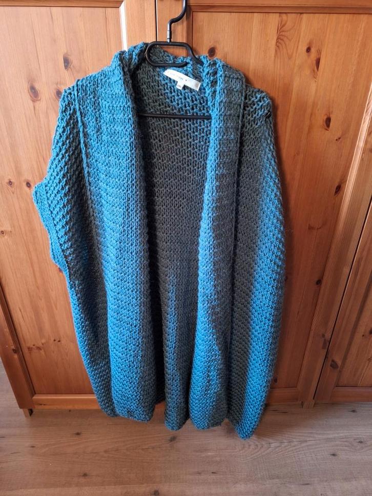 ZUSSS Lang mouwloos vest in zeegroen (collectie eind 2024), Kleding | Dames, Truien en Vesten, Zo goed als nieuw, Maat 42/44 (L)