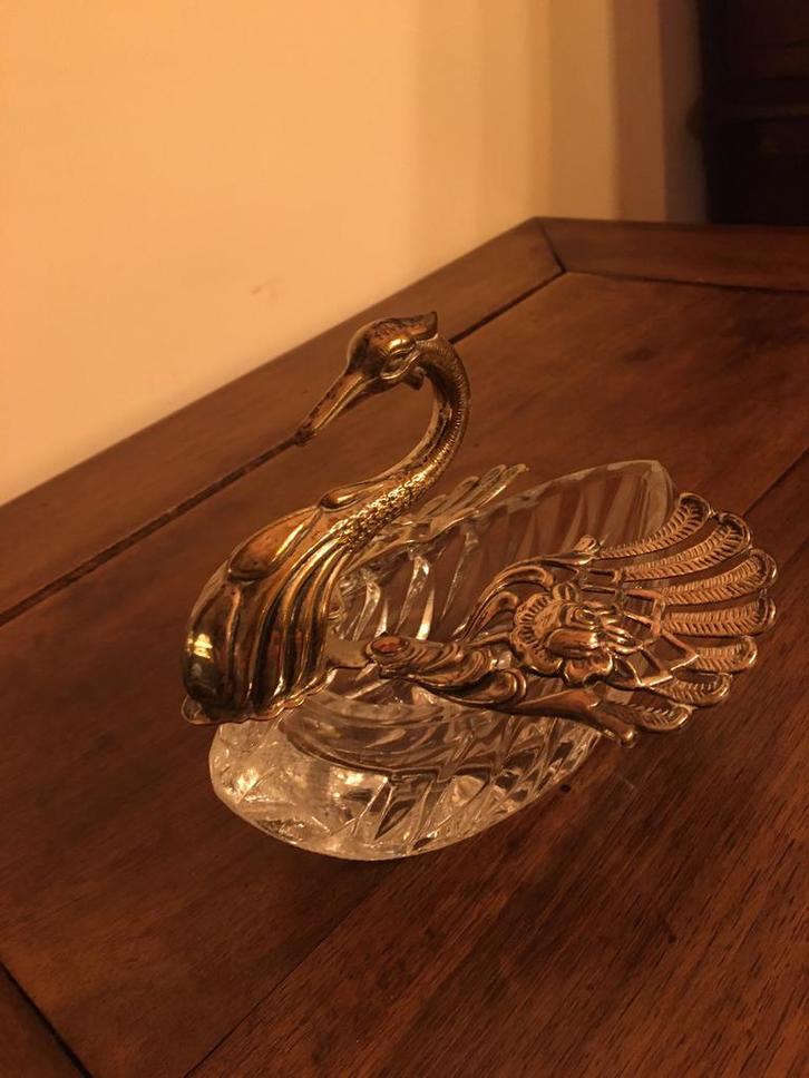 Zilveren zwanen kristallen suikerschaaltje, Antiek en Kunst, Antiek | Koper en Brons, Verzenden