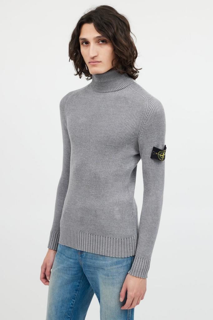 Stone Island 100% Wol Rib Turtleneck kol trui L Grijs, Kleding | Heren, Truien en Vesten, Zo goed als nieuw, Maat 52/54 (L), Grijs