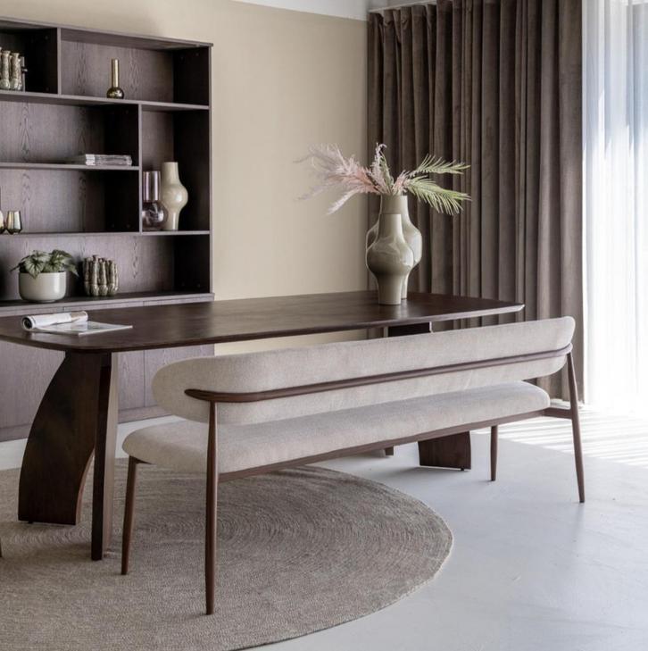 eetkamerbank 200cm beige of walnoot japandi, Huis en Inrichting, Banken | Sofa's en Chaises Longues, Zo goed als nieuw, Driepersoons