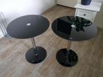 Zwarte Glazen Bijzettafel 2 stuks, alleen ophalen, Minder dan 55 cm, Rond, Ophalen, 45 tot 60 cm