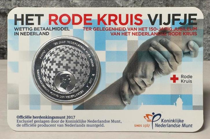 Rode Kruis Vijfje 2017 UNC Coincard, Postzegels en Munten, Munten | Nederland, Losse munt, Euro's, Koning Willem III, Ophalen of Verzenden