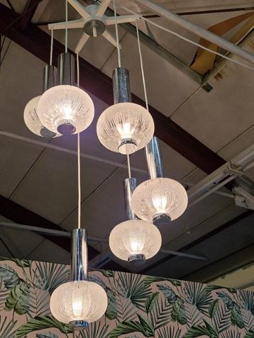 Vintage hanglamp chroom / glas bollen Sölken Leuchten beschikbaar voor biedingen
