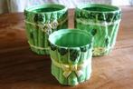 nieuw - 3 fris groene asperge potjes aardewerk samen 7,50, Rond, Ophalen of Verzenden, Aardewerk, Binnen