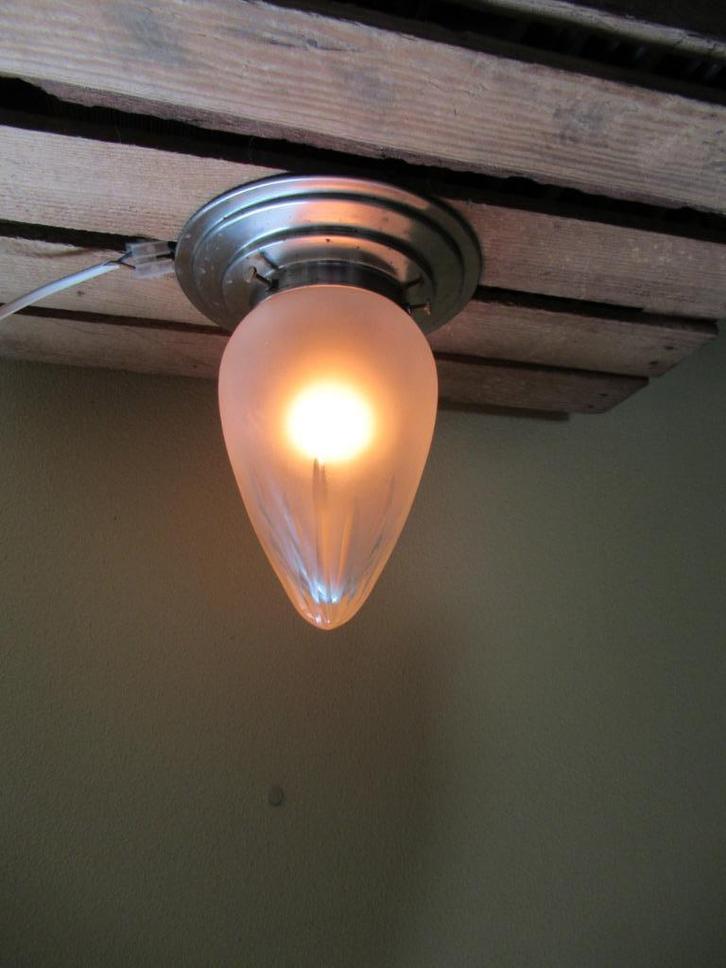 Plaffoniere jaren 30 / 40 stijl, Huis en Inrichting, Lampen | Plafondlampen, Gebruikt, Glas, Metaal, Ophalen of Verzenden