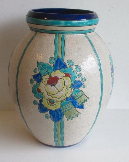 supergrote Boch Keramis Catteau vaas geometrische bloem 133, Antiek en Kunst, Antiek | Keramiek en Aardewerk, Verzenden