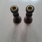 Set van 2x bruine kandelaar voor dinerkaarsen, 15 cm hoog, Bruin, Ophalen of Verzenden, Zo goed als nieuw, Hout