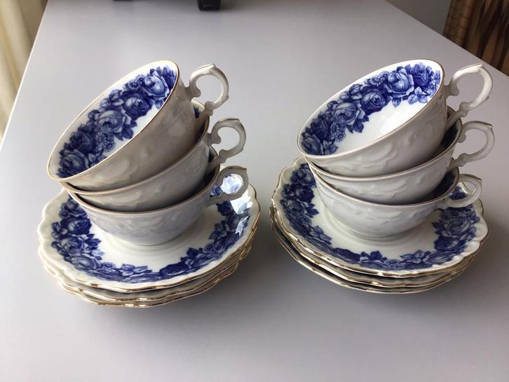 6 Bavaria (Beieren) porseleinen kop en schotels, jaren 1940, Antiek en Kunst, Antiek | Servies compleet, Ophalen of Verzenden