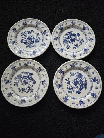 Set van 4 Vintage Boch Germany borden - Blauw-Wit Bloemmotie beschikbaar voor biedingen