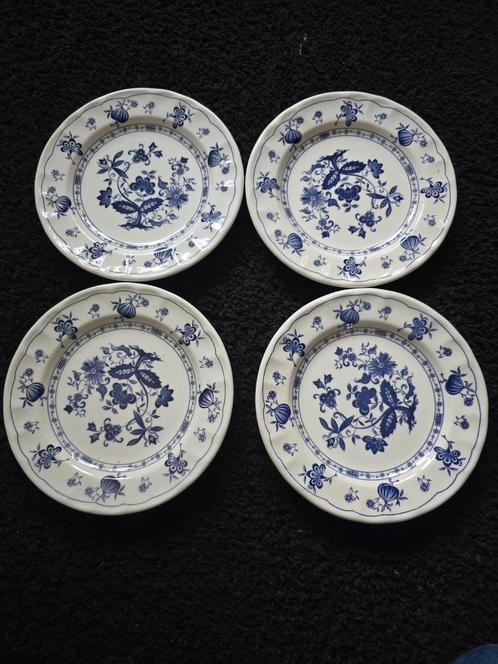 Set van 4 Vintage Boch Germany borden - Blauw-Wit Bloemmotie, Antiek en Kunst, Antiek | Servies los, Ophalen of Verzenden