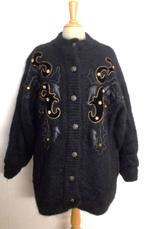 Zwart bewerkt mohair wollen windstopper halflang vest! L/XL, Kleding | Dames, Truien en Vesten, Verzenden, Zo goed als nieuw, Maat 46/48 (XL) of groter