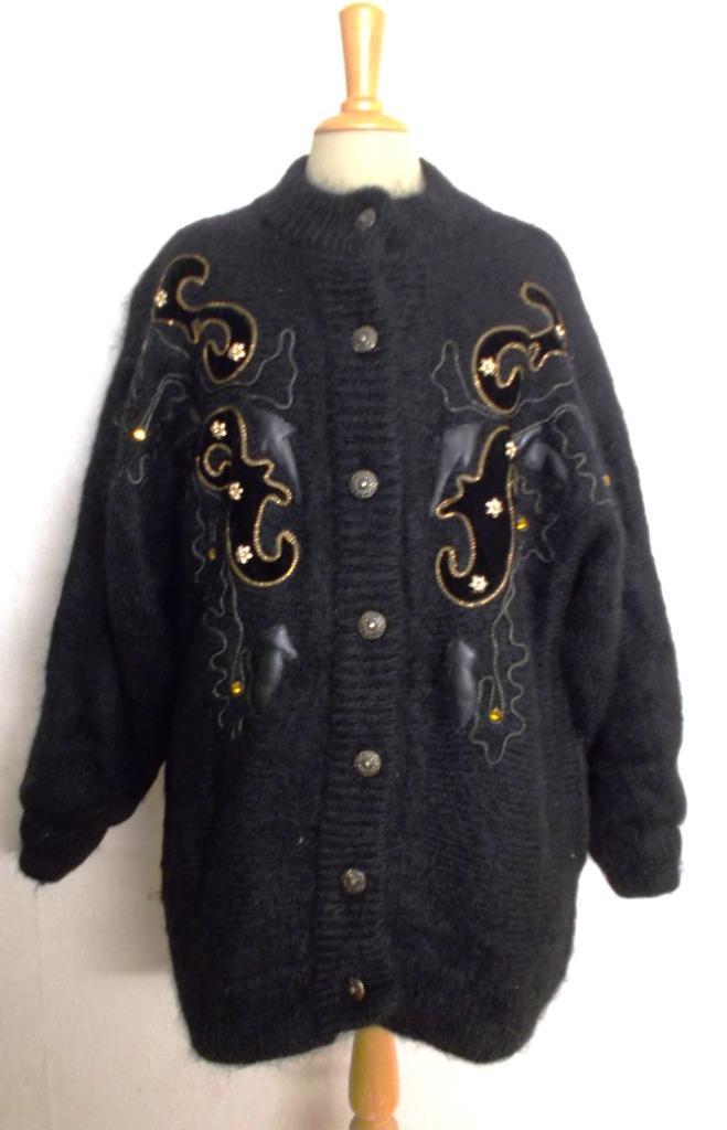 Zwart bewerkt mohair wollen windstopper halflang vest! L/XL, Kleding | Dames, Truien en Vesten, Zo goed als nieuw, Maat 46/48 (XL) of groter