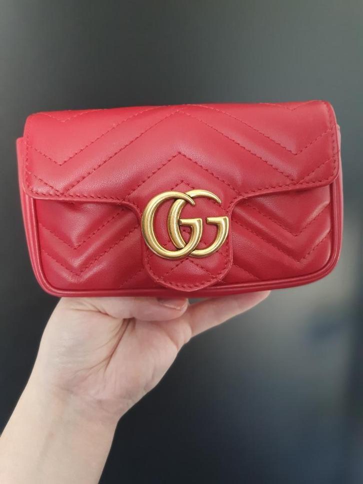 Gucci Marmont super mini, origineel., Sieraden, Tassen en Uiterlijk, Tassen | Schoudertassen, Gebruikt, Overige merken, Rood, Ophalen of Verzenden