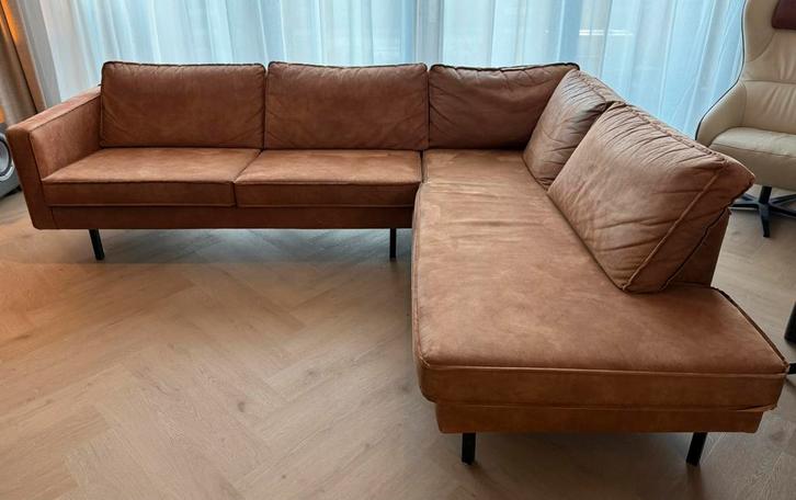 Bank - Cognac, kunstleer, Huis en Inrichting, Banken | Complete zithoeken, Gebruikt, Kunststof, Ophalen
