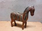 Handgesneden houten paard met metalen decor – 30 cm – India, Antiek en Kunst, Kunst | Beelden en Houtsnijwerken, Ophalen of Verzenden