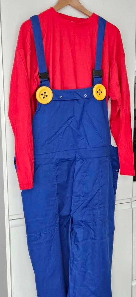 Luigi kostuum - Blauwe overall met rood shirt - Maat L, Maat 52/54 (L), Carnaval, Ophalen of Verzenden, Zo goed als nieuw
