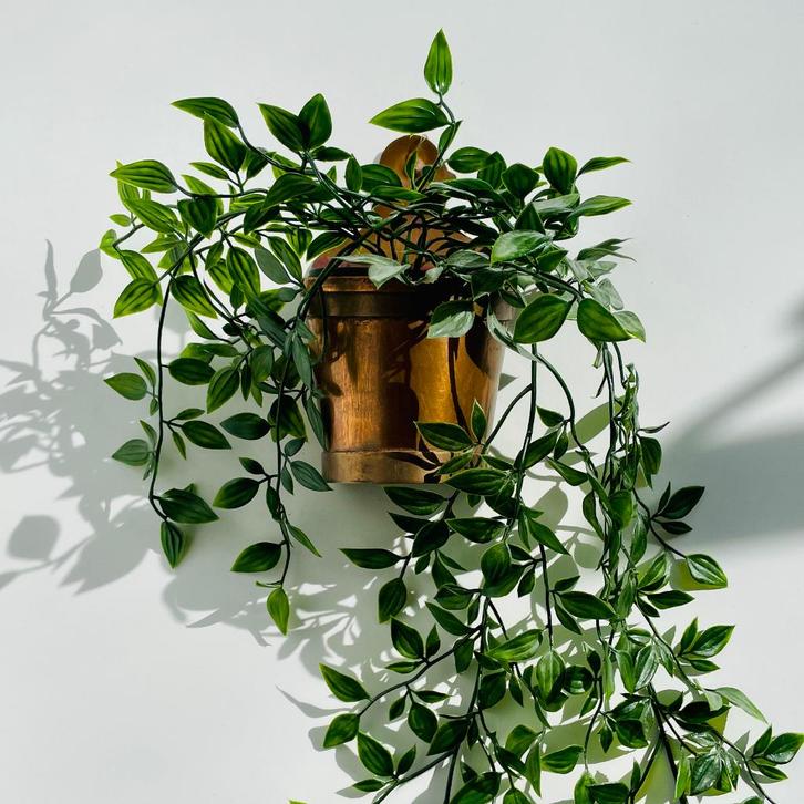 vintage koperen WANDPOT bloempot muurhanger brocante antiek, Tuin en Terras, Bloempotten, Gebruikt, Metaal, Binnen, Balkon, Tuin