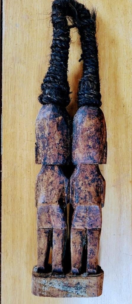 Vintage houten beeld BATAK echtpaar Indonesië., Ophalen of Verzenden