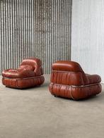 Italiaans fauteuils | aniline Leer | 1970 | Cognac | uniek, Ophalen, Gebruikt, Aalsmeer, Redesign vintage
